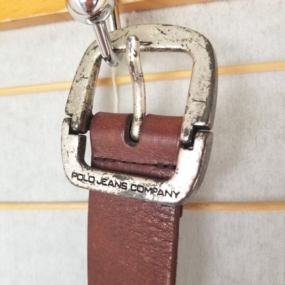 Ralph Lauren Polo Brown Leather Belt Distressed Hinged Buckle Men's Medium - Picture 2 of 13